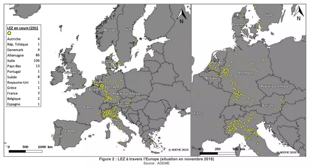 Infographie périmètre de la zone à Faibles Émissions en Europe